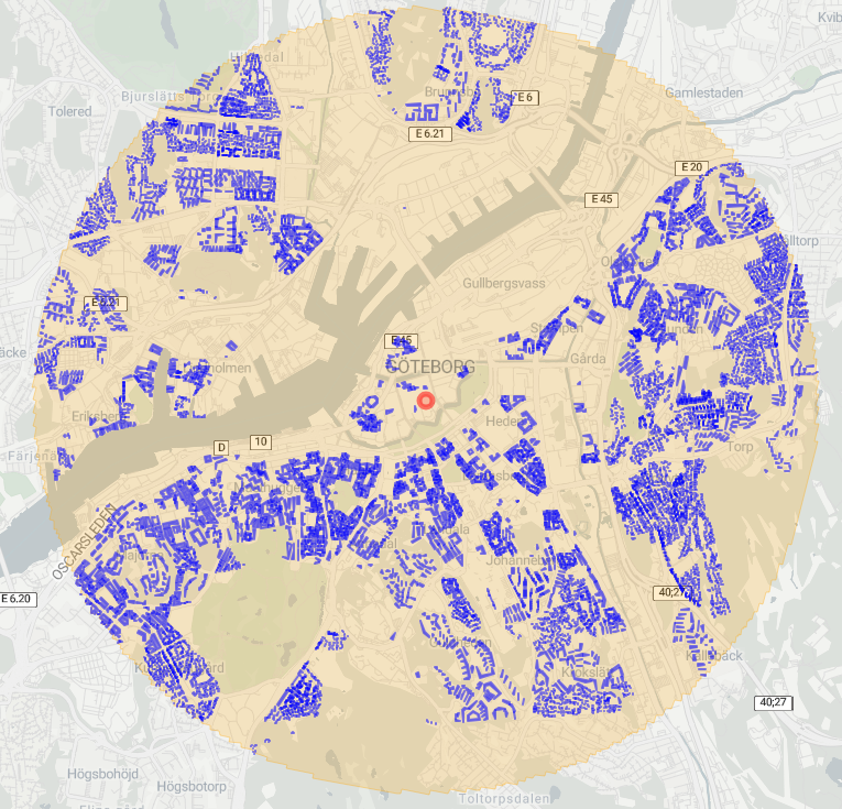 Spatial buffer analysis methodology for identifying material sources