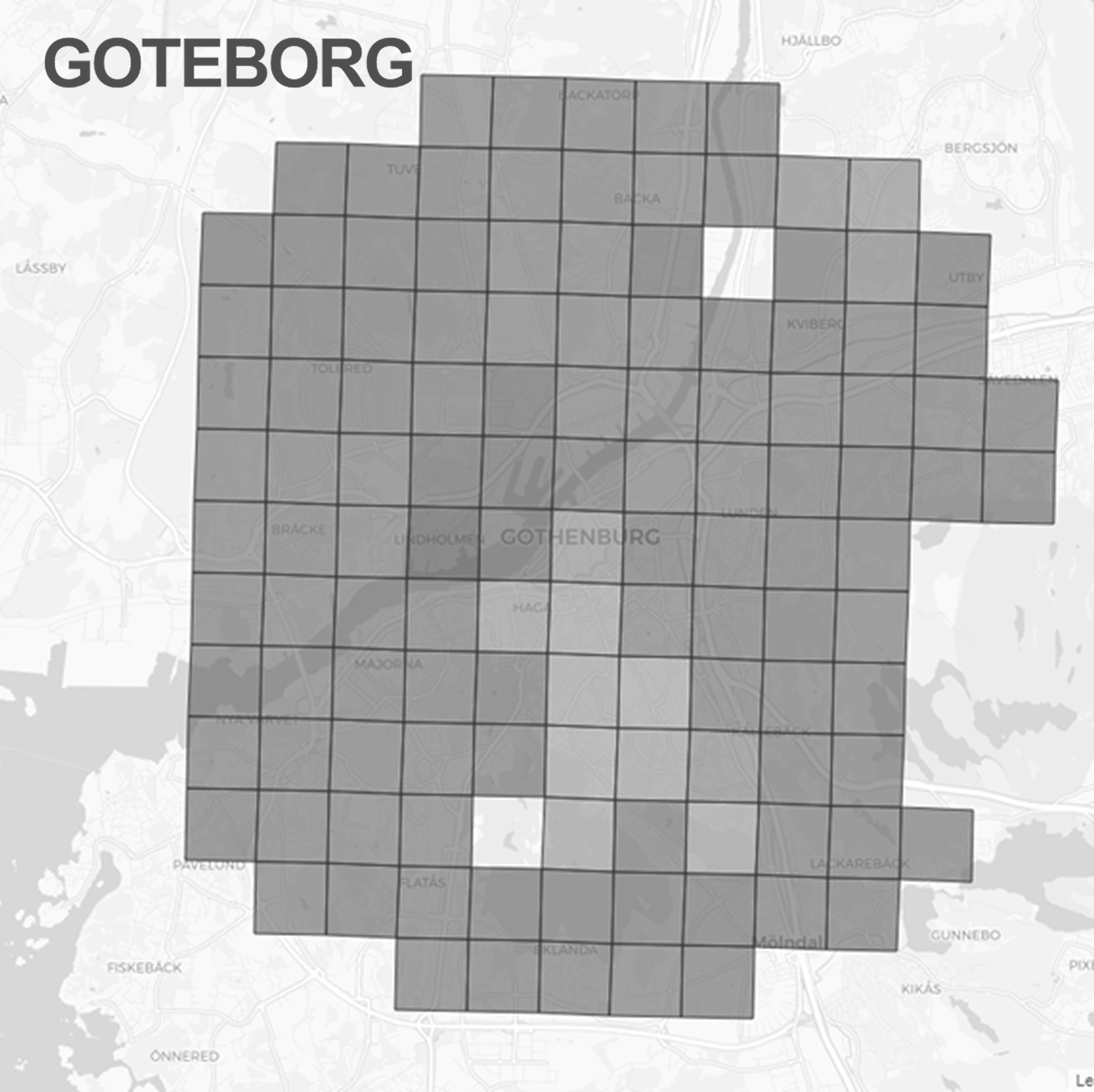 Example of spatial grid overlay on urban area