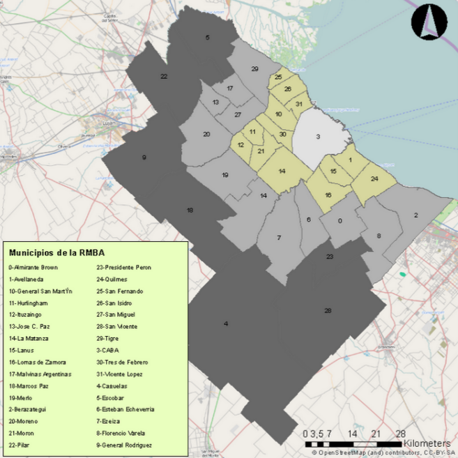 Metropolitan Region of Buenos Aires study area organized by zones