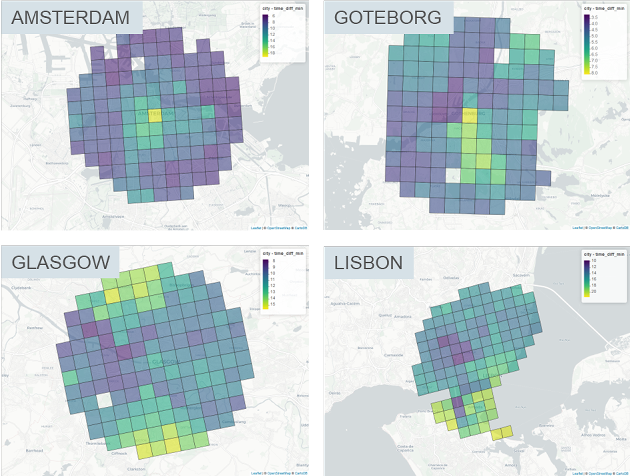 Travel Time Index spatial distribution across study cities